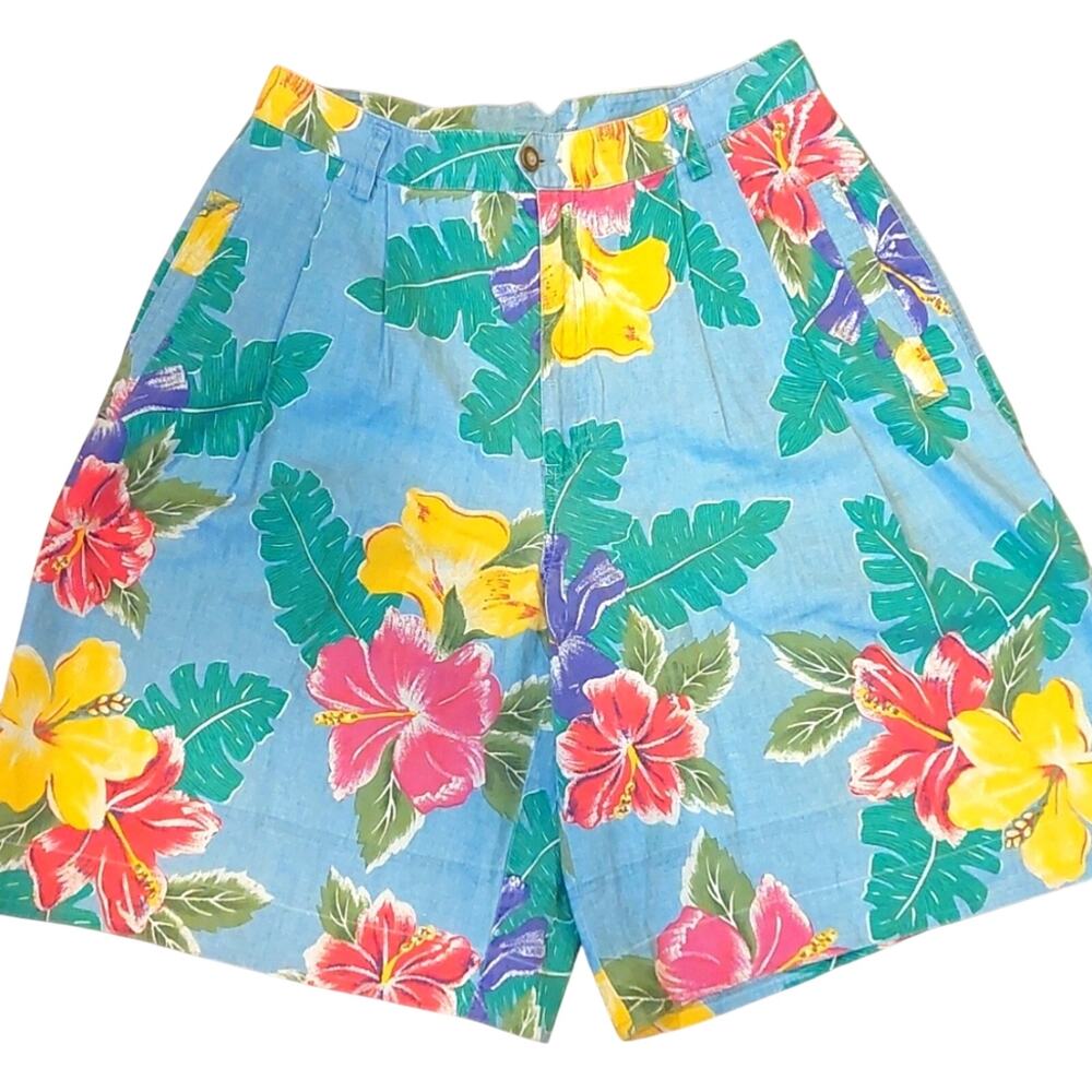 VTG 80s 90s Liz wear TROPICAL Mom shorts cotton 14 high waist pleated